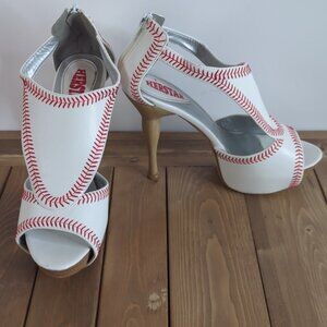 Rare Baseball-Inspired Peep Toe Heels | Sports Fan SZ 9